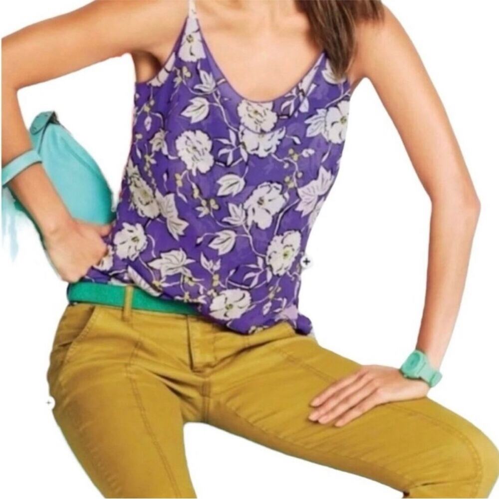 Cabi purple white floral sheer layered tank cami sleeveless top size Large #5544